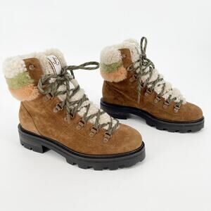 Jimmy Choo Brown Suede Eshe Colorblock Lamb Fur Lined Hiking Boot size IT 36.5